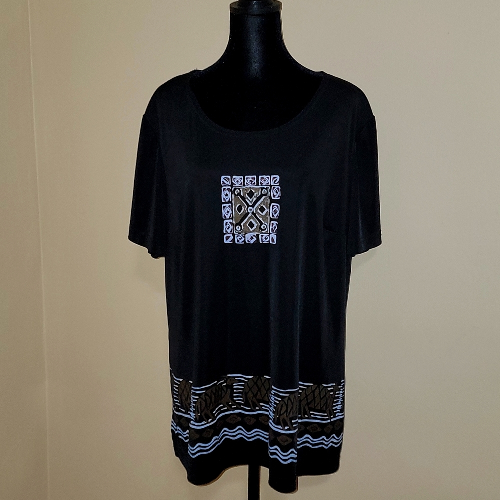 ADDITION-ELLE Women's Black Short Sleeve Pullover Shirt Plus Size- 20W